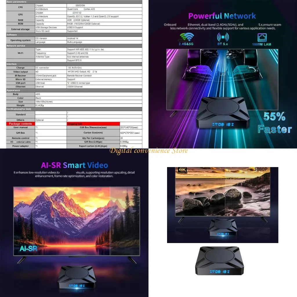 97QA S905X5M 2.4G Wifi متوافق مع 4K مساعد التحكم عن بعد مشغل الوسائط صندوق علوي ذكي يتدفق 4G 32G