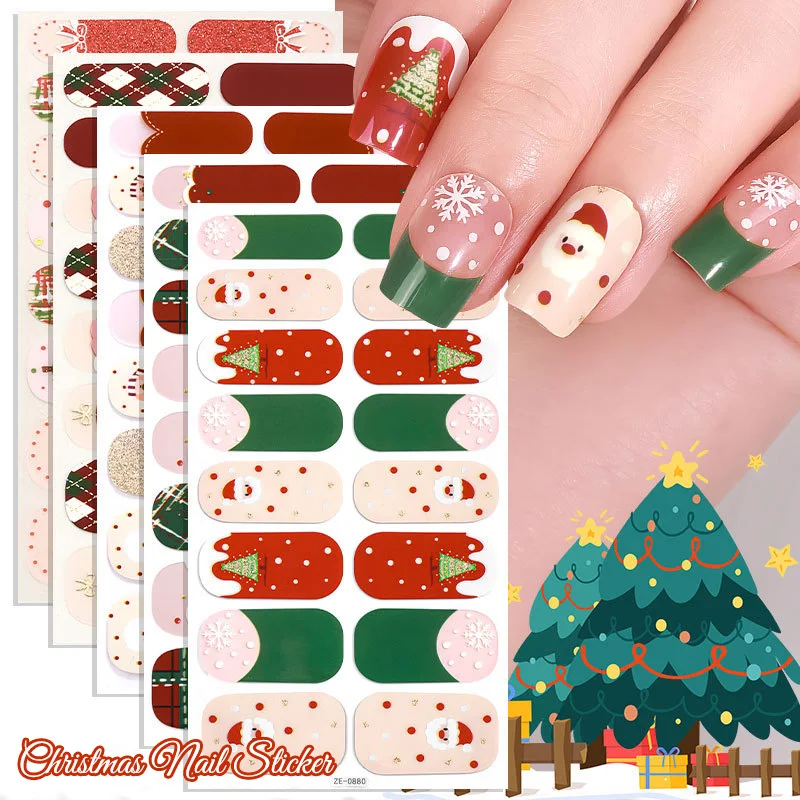 16Tips Christmas Nail Stickers Snowflake Santa Claus Full Cover Nail Wraps Decals DIY Festival Party Beauty Nail Decorations