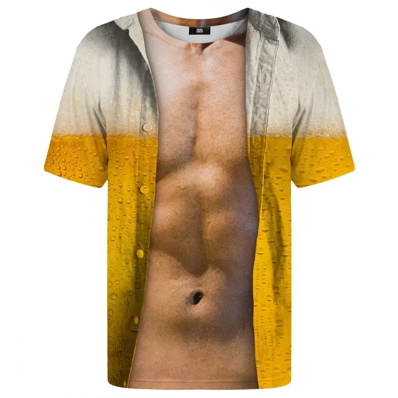 Camiseta de cerveza con estampado 3D para hombre, camisetas divertidas novedosas, camisetas de moda de manga corta con cuello redondo, traje de calle de verano, camisetas de gran tamaño