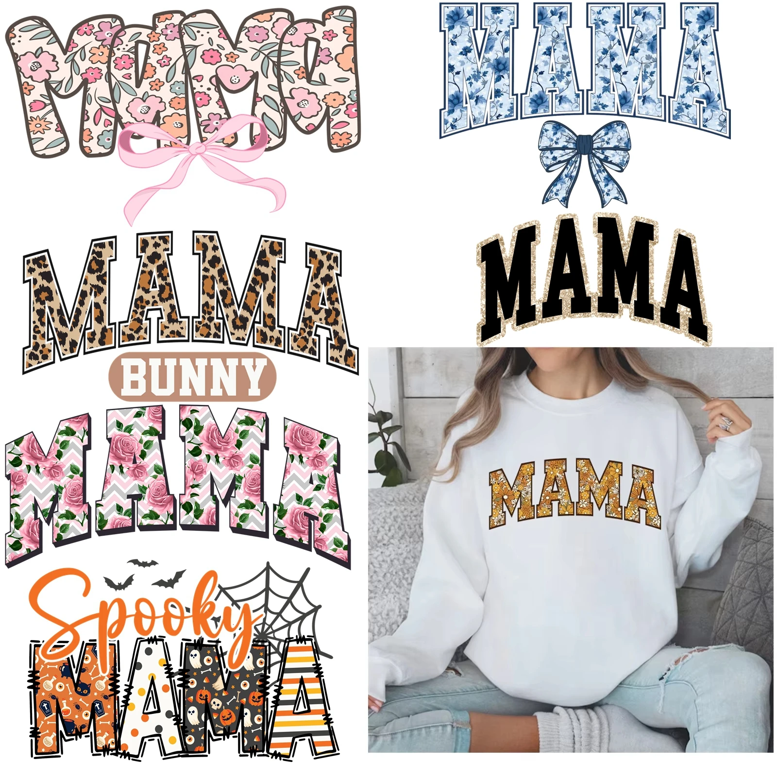 

18+ New Retro Floral Mama Heat Transfer Mom Letter Iron On Leopard MAMA DTF Heat Transfers Stickers Ready To Press For T-shirts