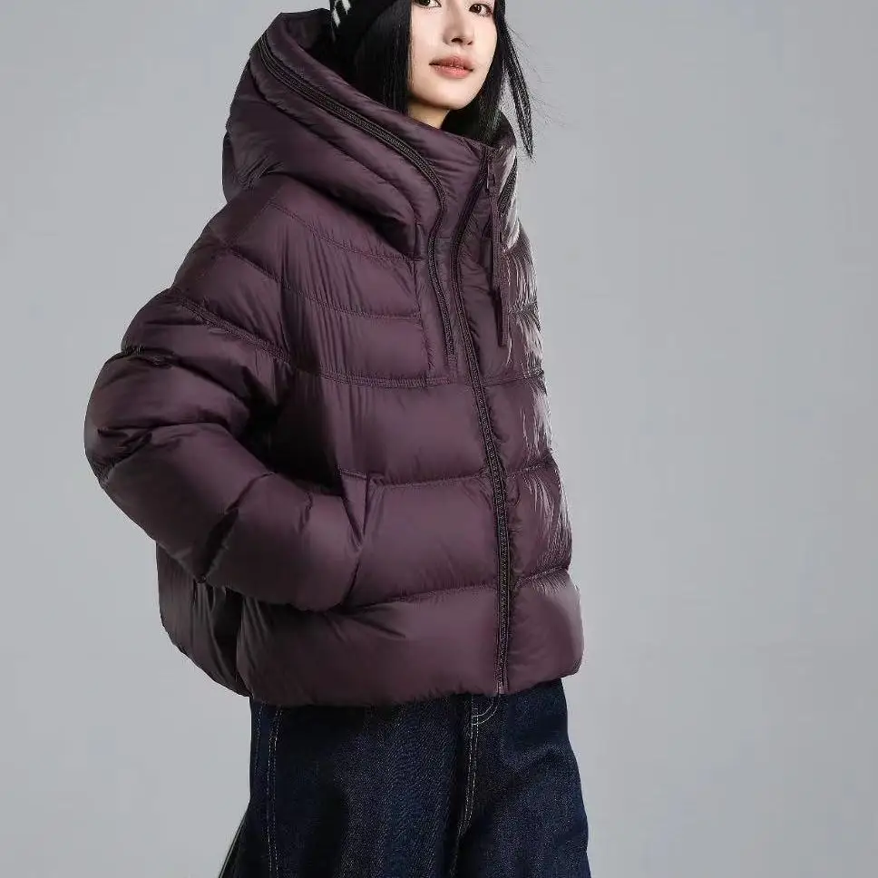 2025 패션 가을/겨울 신상 여성 다운 재킷 출퇴근용 후드 90% 오리털 방풍 재킷