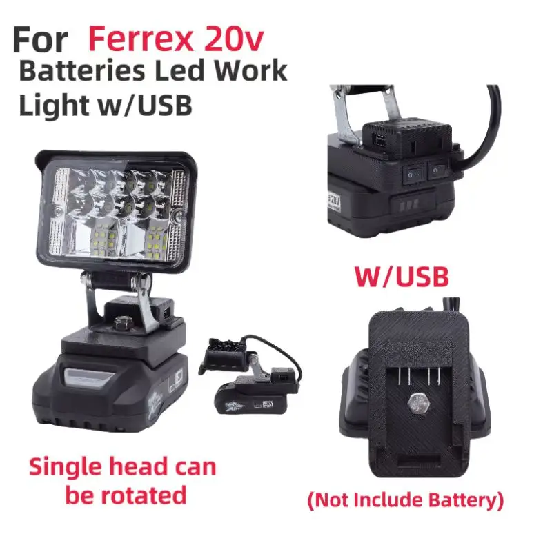 LED Working Light Spotlight Portable  Lantern w/USB  for Aldi Ferrex Activ Energy Lithium Battery Lantern(Not Including Battery）