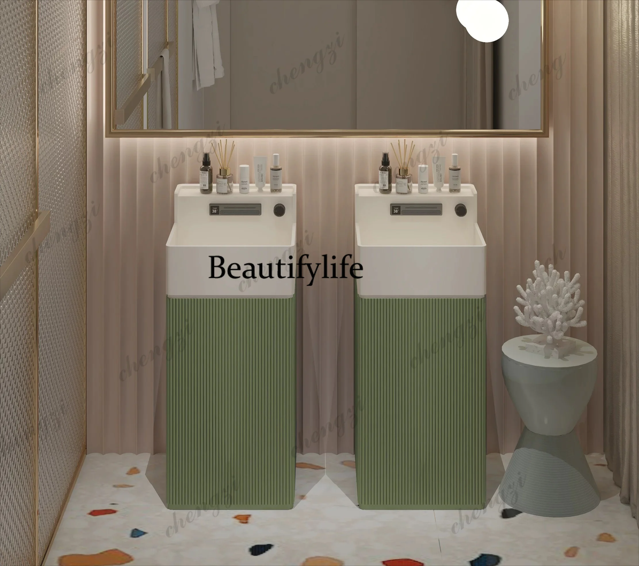Medieval style floor-to-ceiling wash basin household small apartment hotel homestay column basin wood integration