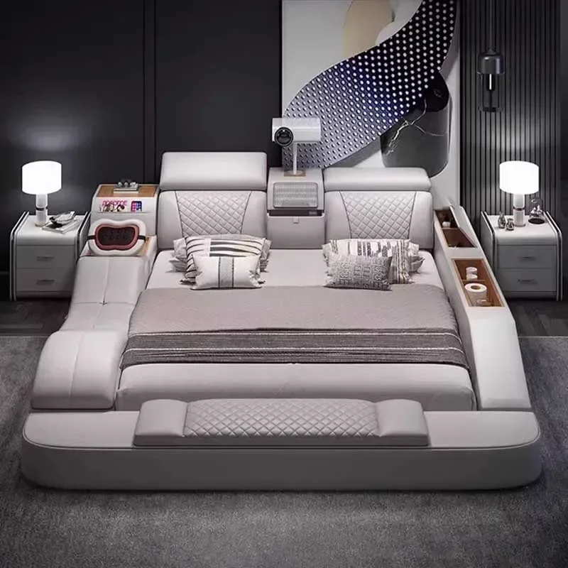 

Salon Queen Double Bed Modern Whitr Drawers Headboard Frame Double Bed Boys Sleeping Trendy Letto Matrimoniale Hotel Furniture