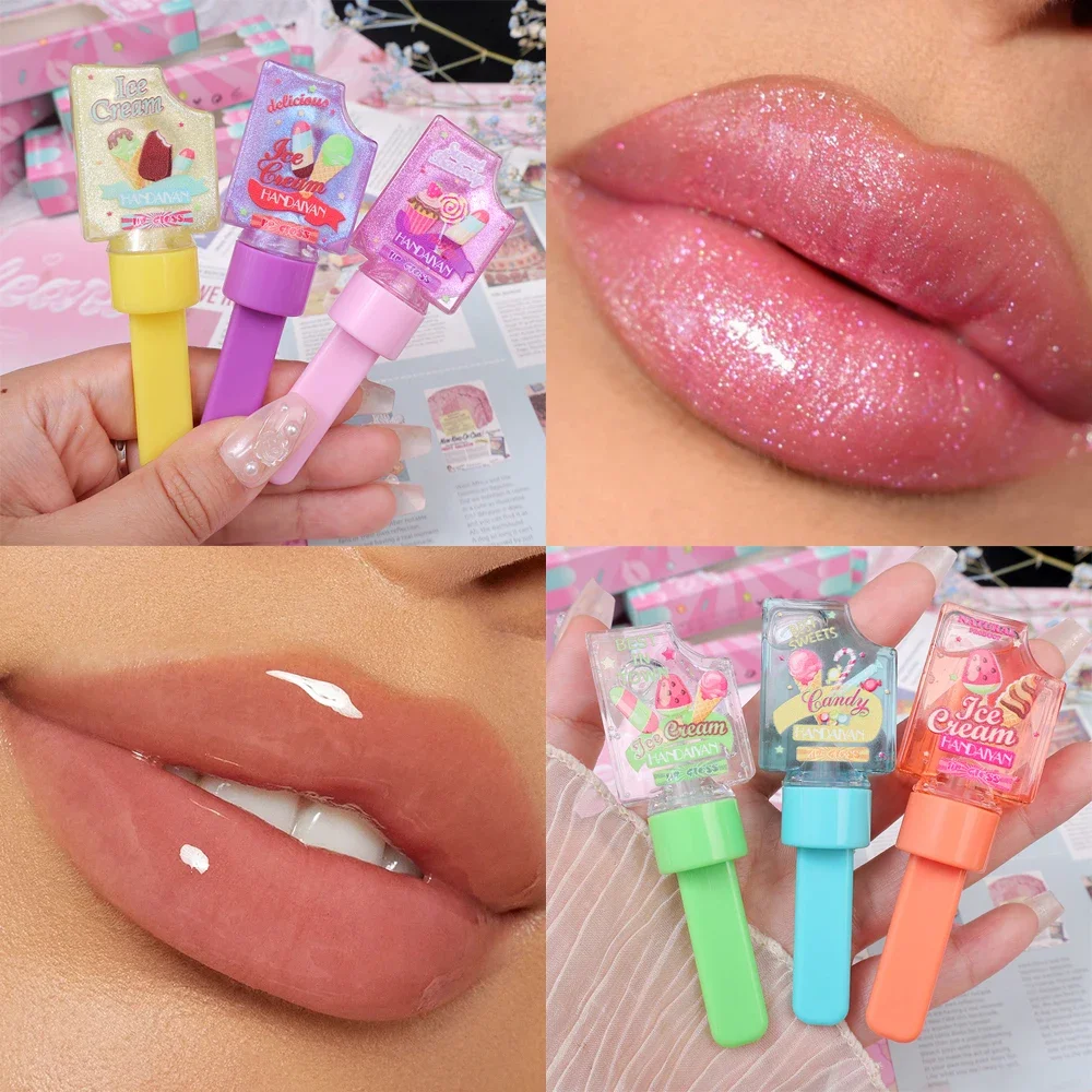 Perle Jules Gloss Crème Glacée Hydratante Huile Jules Gelée Transparente, Imperméable, Miroir Brcorporelle, Rouge à Lèvres Liquide Durable, Maquillage des Lèvres