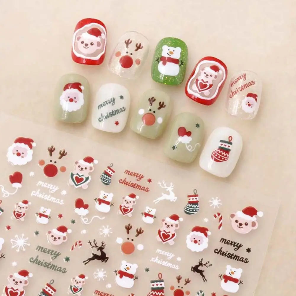 Cartoon Kat Sneeuwvlok Kerst Nail Art Nail Art Decoraties Draagt Nagel Stickers Cartoon Nail Stickers Kerst Nail