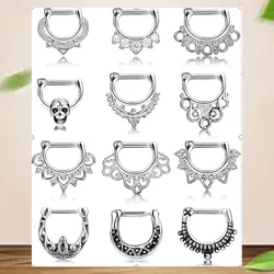 12 pieces of stainless steel nose ring middle rod nose nail nasal septum skull nose ring with zircon nose ring piercing jewelry