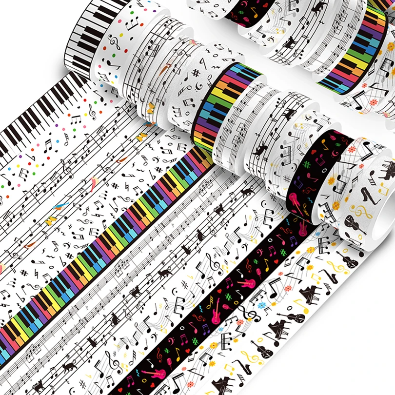 12Pcs Piano Keys Washi Tape School Supplies Masking Tape Musical Notes Cinta Adhesiva Decorativa Diary Scrapbooking Supplies