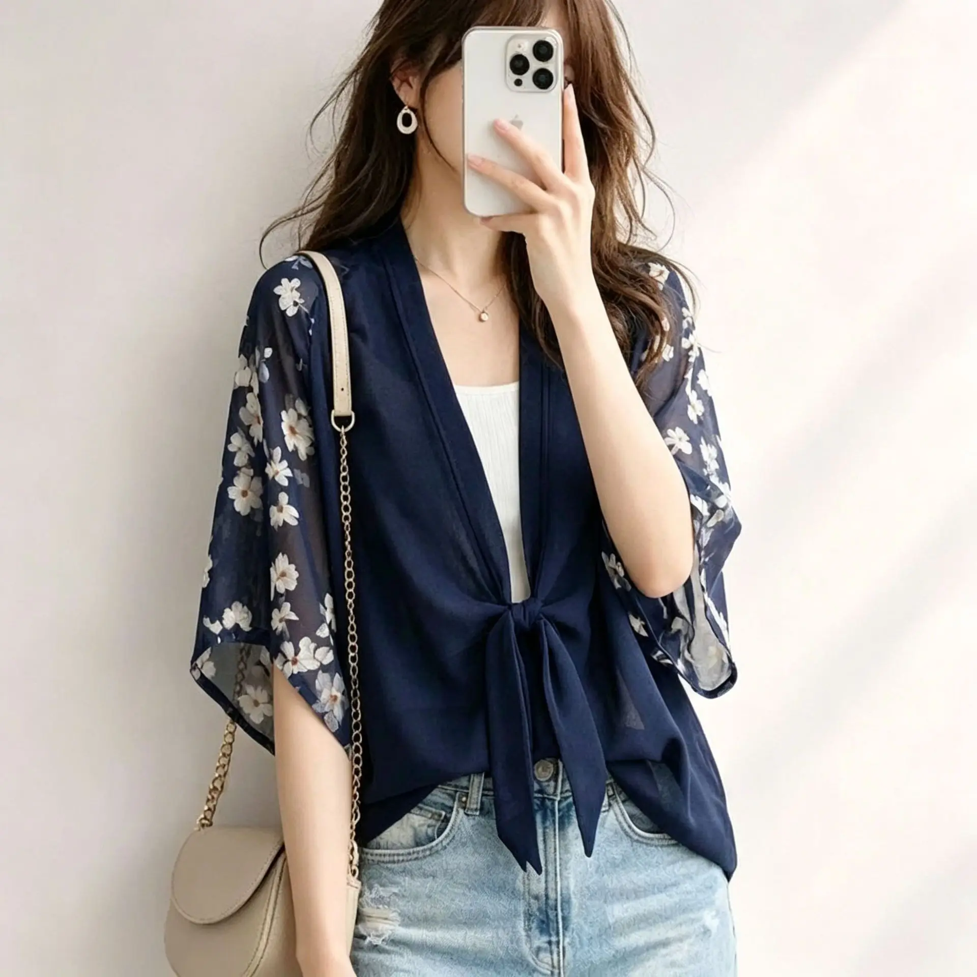 2026 New V-neck Bow Tie Design Printed 5/4 Sleeve Top Fashionable Floral Blouse Summer Dresses 2026 Femme Prom Sexy Y2k、