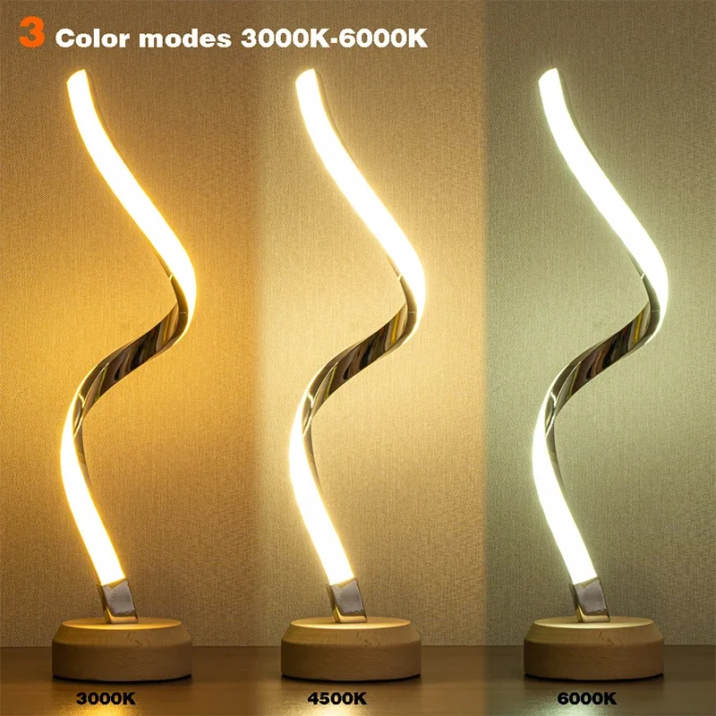 Lampe de Table LED en Spirale en Bois Massif, Simple, Moderne, Décoration de Salon, Bar, Trois Documents, Gradation USB, Chambre à Coucher, Veilleuse de oral et