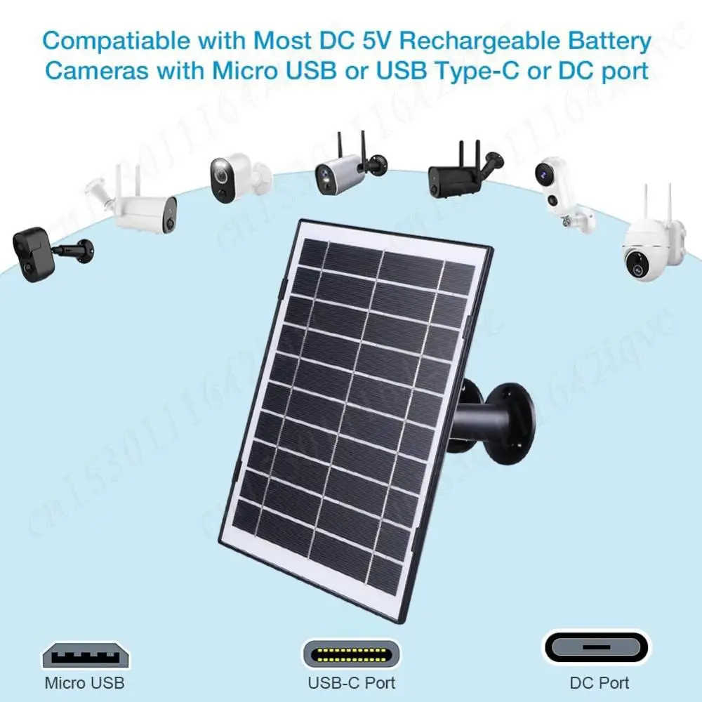 8W Solar Panel for Security Camera for EufyCam/Wyze Cam Micro USB/USB-C/DC5521 Camera Solar Panel Charger 9.8Ft Charging Cable