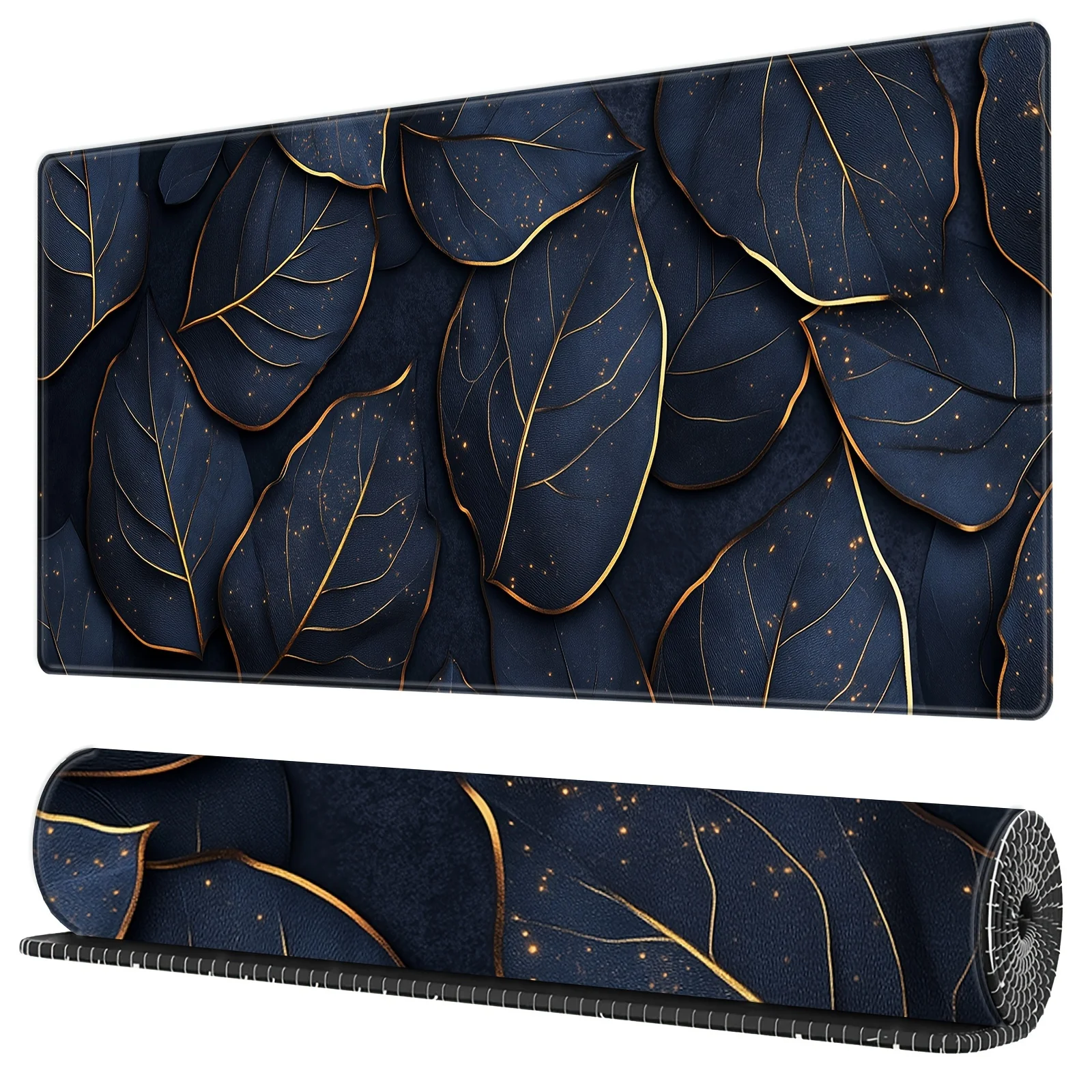 

Большой коврик для мыши с черными и золотыми листьями, новый коврик для компьютерной офисной игровой настольный коврик, резиновый противоскользящий коврик для игровой клавиатуры и мыши