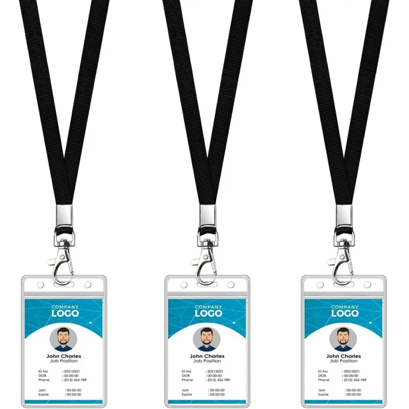 3팩 크루즈 랜야드 및 ID 홀더 세트 - 평평한 ID 랜야드와 튼튼한 투명 수직 ID 카드 명찰 홀더 (블랙 3)