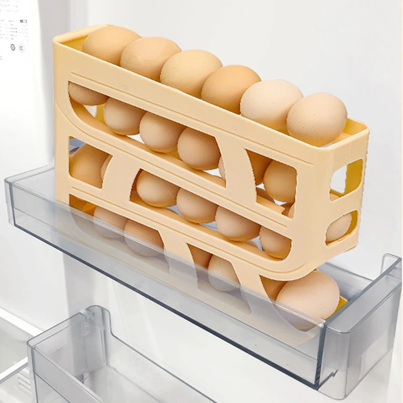 Refrigerator Egg Storage Box Plastic Space Saving Automatic Scrolling Egg Holder Large Capacity Egg Dispenser For Kitchen