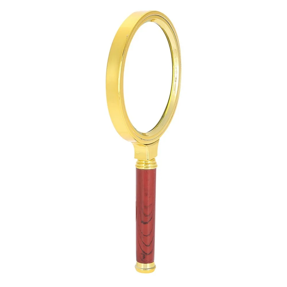Detachable Wooden Handle 10X Magnifier Plastic Gold Plated Frame Electroplated Faux Wood Grain Portable Loupe Jewelry Magnifier