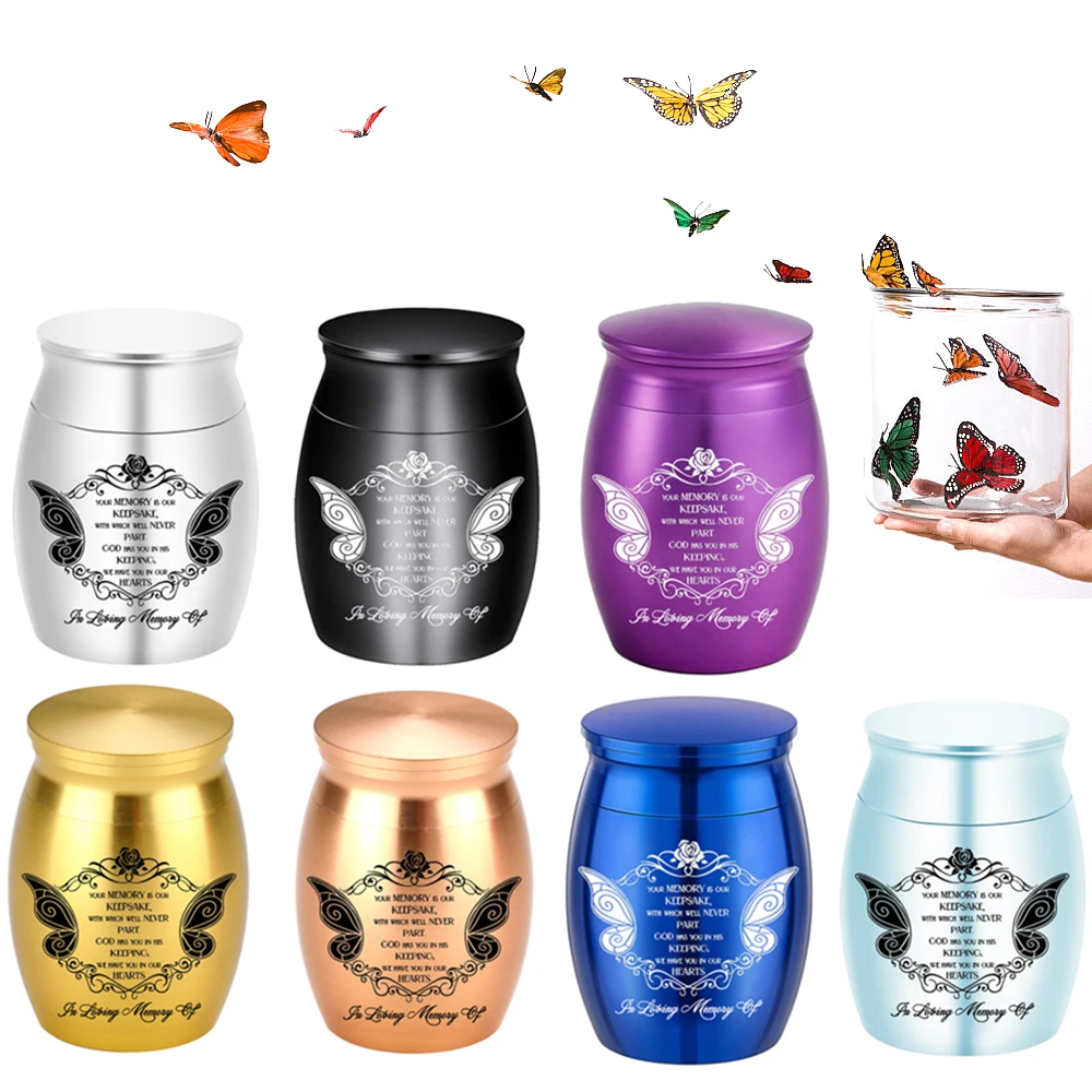 Small Cremation Keepsake Urns for Human Ashes Butterflies Aluminium alloy Memorial Ashes Holder Funeral Cremation Urn