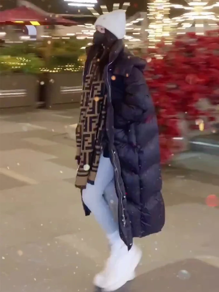 겨울용 따뜻한 후드 지퍼 블라 키니-길이 화이트 다운 패딩 재킷 여성용 코트 출퇴근용 한국 버전