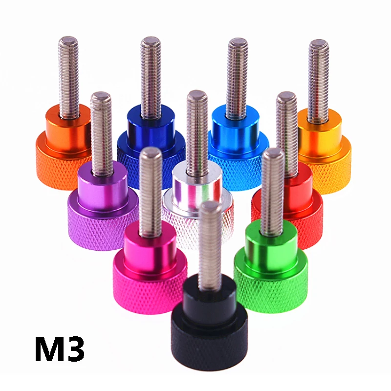1Pcs Anodized Aluminum Alloy Knurled Head Thumb Screw M3 Stainless Steel Thread Hand Tighten Thumb Screw Grip Knob Step Bolts