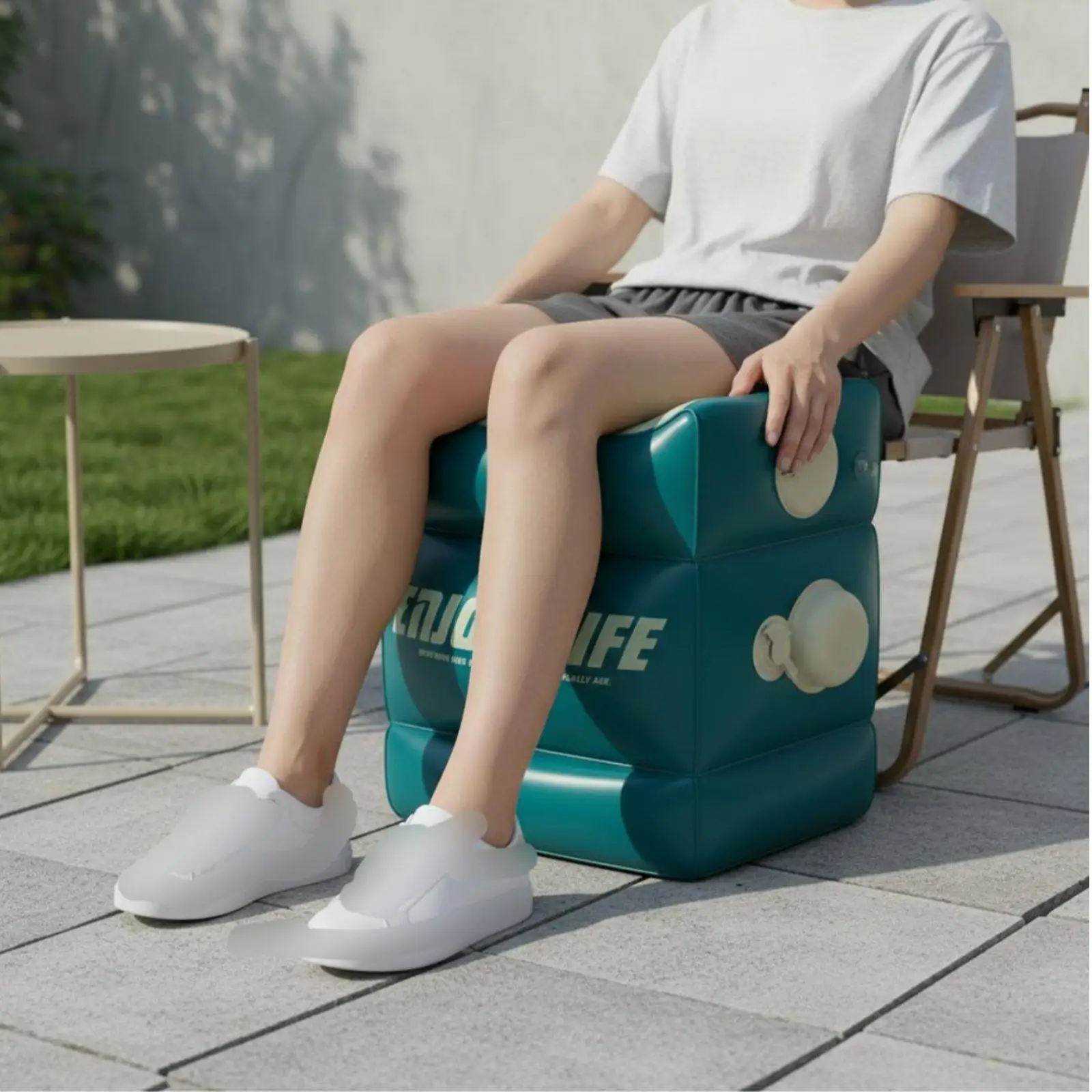 Inflatable Footrest Built-in Pump Adjustable Travel Footrest Quick