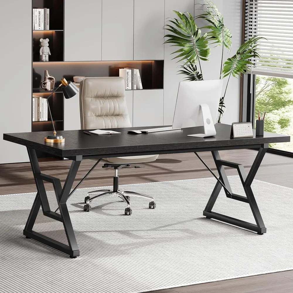 

70.8 Spacious Executive Office Desk - Modern Computer Workstation with Durable Metal Legs for Home or Business