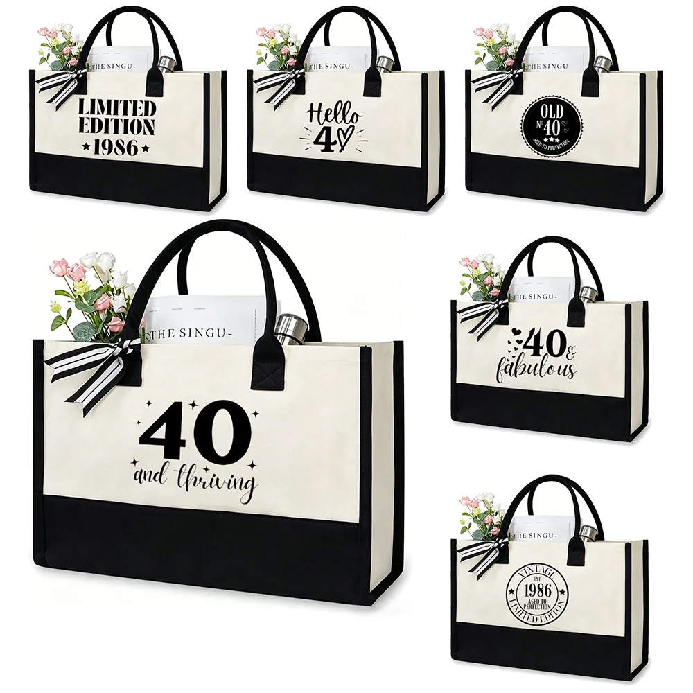 Sac de plage en toile 40 and Thriving, sac fourre-tout exquis pour la décoration de fête du 40e anniversaire, idéal pour les femmes, les épouses, les mamans, les enseignantes et les amies