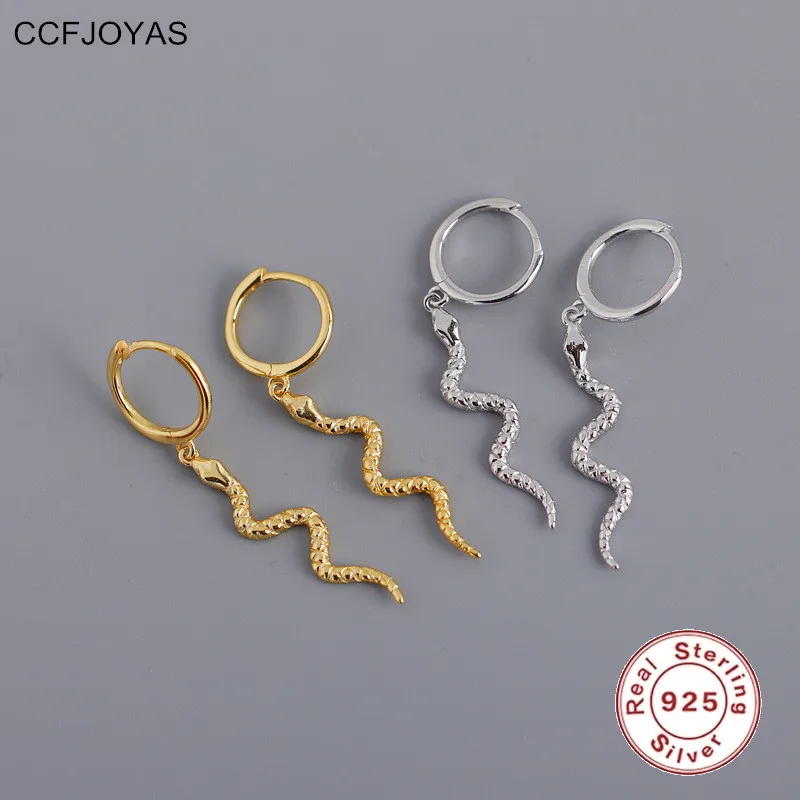 

CCFJOYAS 925 Sterling Silver Punk Rock Animal Hoop Earrings European and American Snake-shaped Pendant Earrings Fashion Jewelry