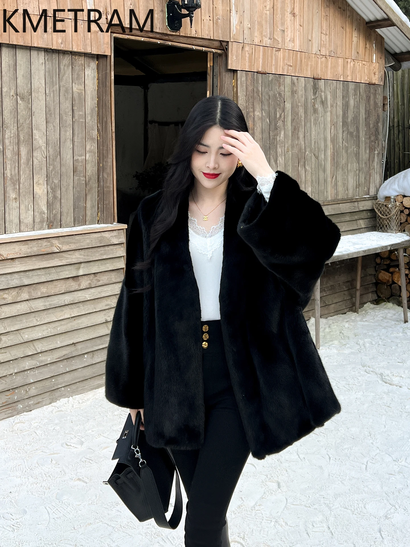 

KMETRAM 100% Whole Mink Fur Coat Woman High Quality Loose Real Mink Fur Jacket 2025 Winter New in Coats Women Clothing Fourrure