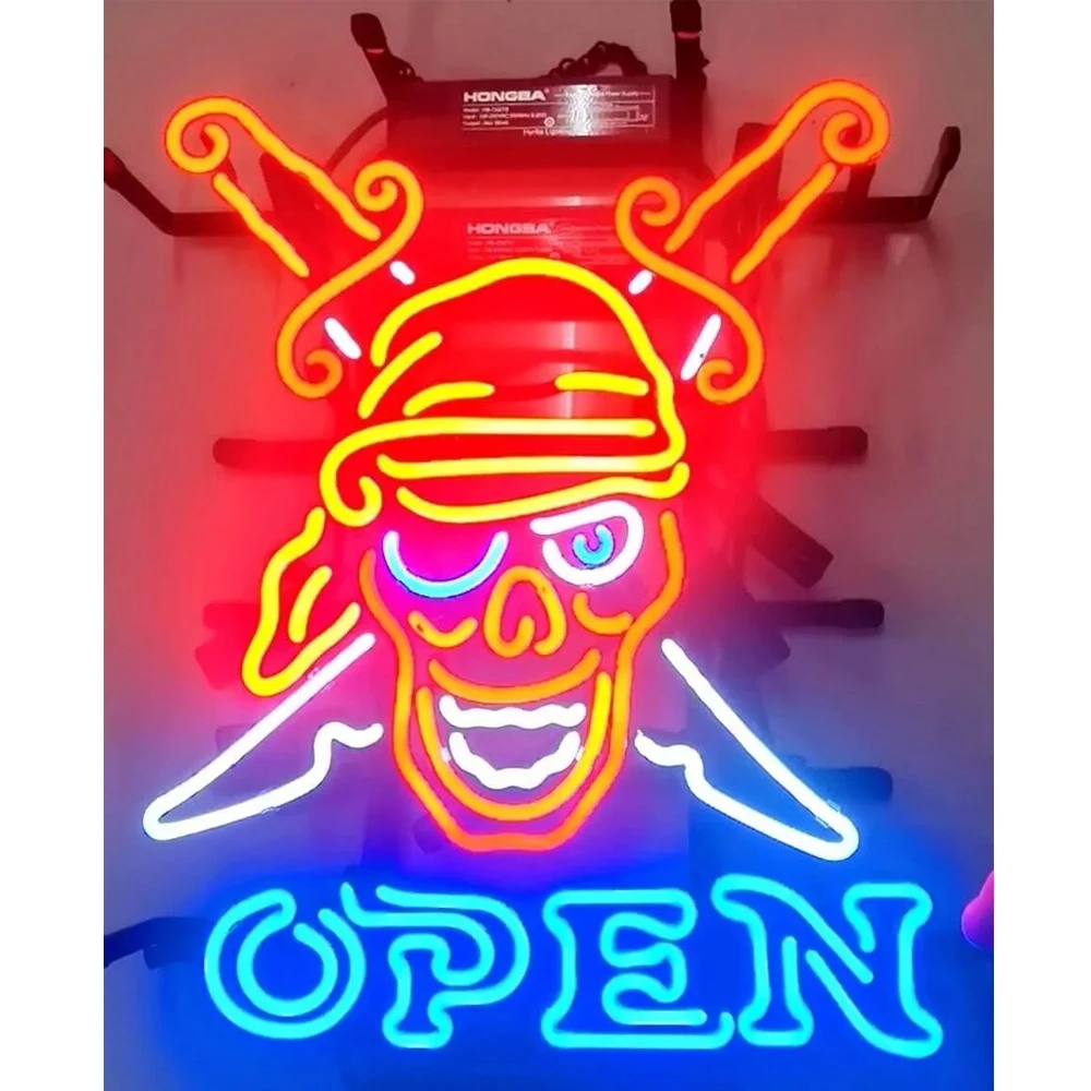 Pirate skull Swords open Neon Light Sign Custom Handmade Real Glass Tube Store Beer Bar Advertise Room Decor Display 20