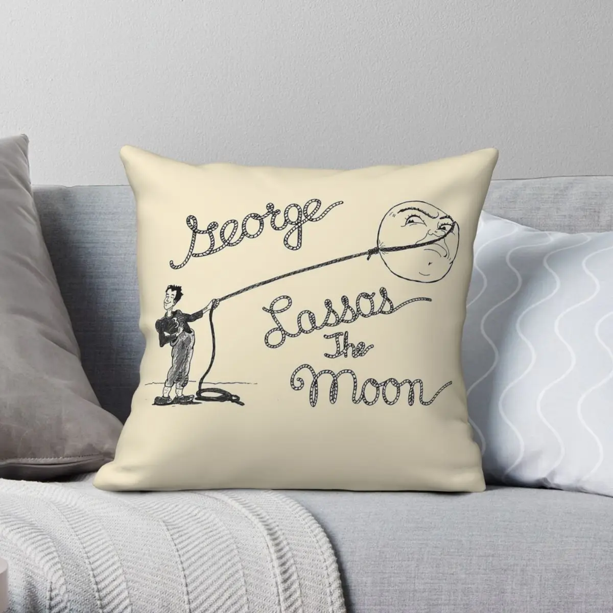 George Lassos The Moon Square Pillowcase Polyester Linen Velvet Printed Zip Decorative Throw Pillow Case Bed Cushion Cover 45x45