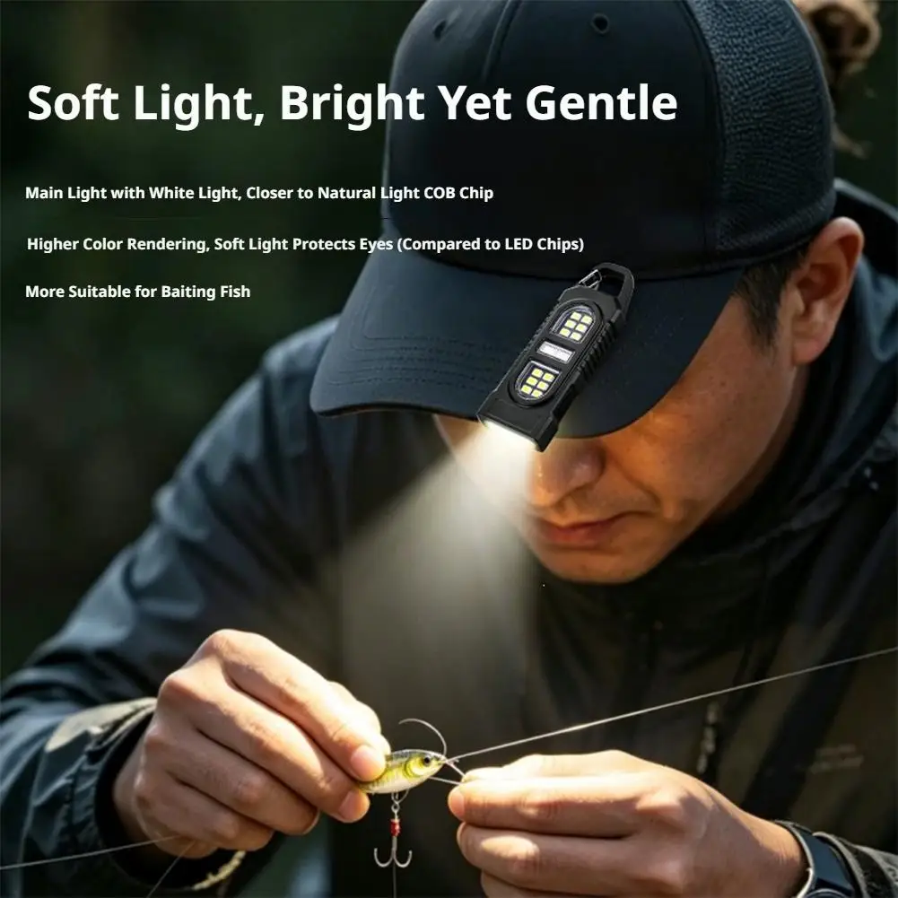 Powerful Mini COB LED Keychain Flashlight USB C Rechargeable Hanging Work Light Waterproof Keyring Camping Walking Pocket Lamp
