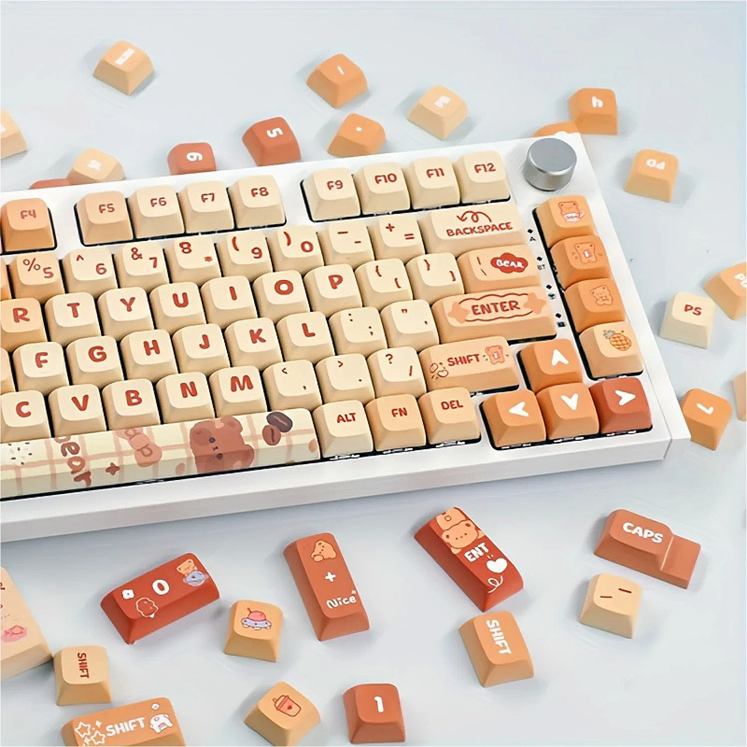 

133 Keys Caramel Bear Keycaps PBT XDA for 61/64/68/75/84/87/96/98/100/104/108/Mechanical Keyboards