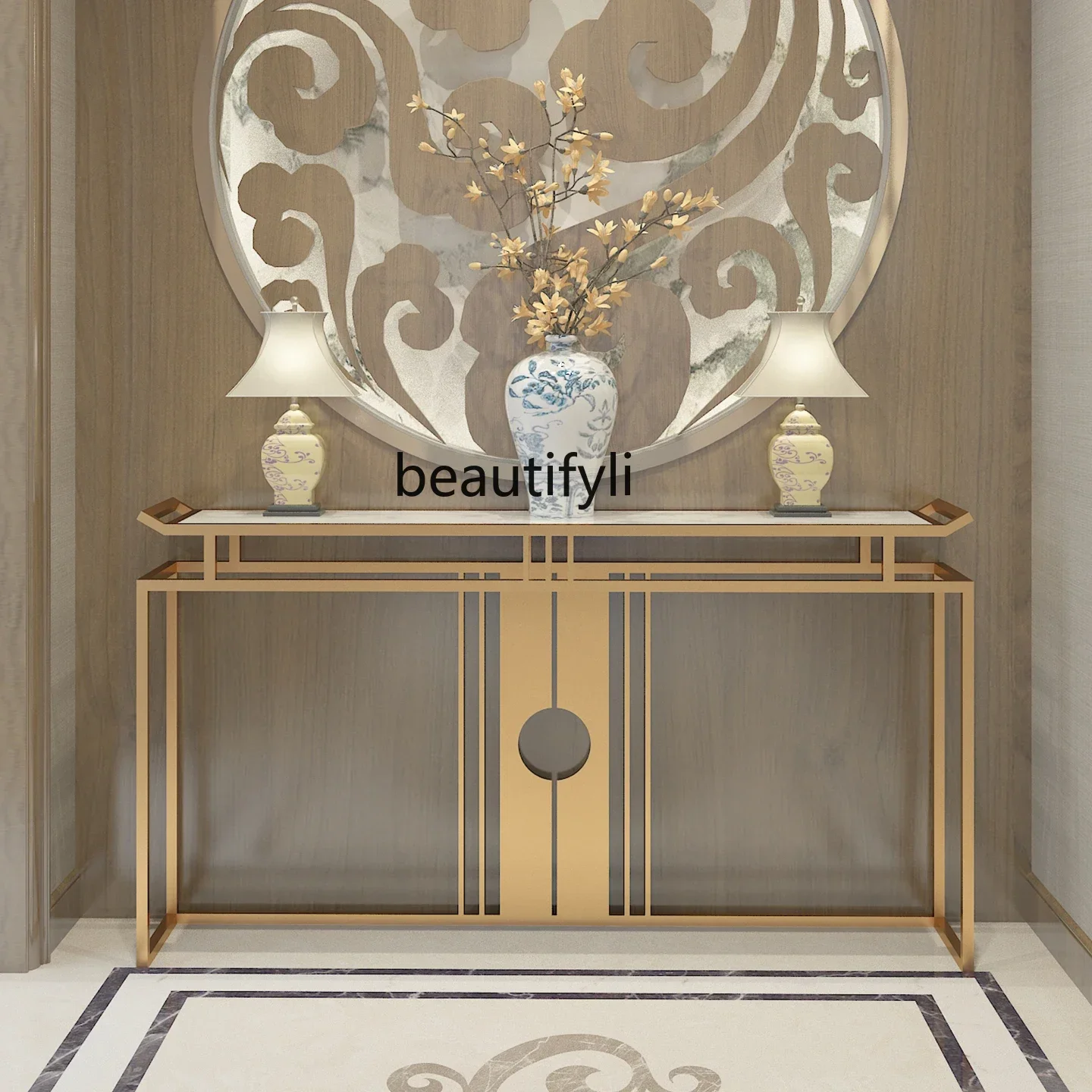 

TTT HNew Chinese-style home marble entrance table Lobby clubhouse decoration End view table Tiaoji entrance table