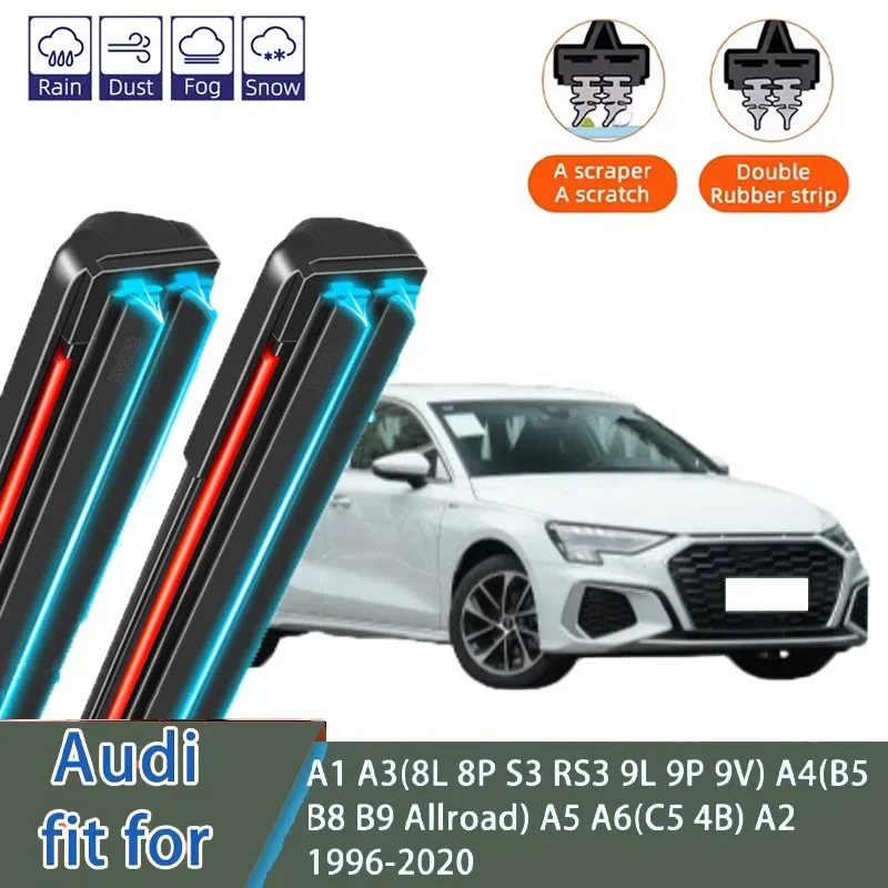 

For Audi A1 A3 8L 8P RS3 S3 8P1 A4 B6 8E 8H A5 A6 C5 4B Front Windscreen Wipers Double Rubber Car Wiper Blades Car Accessories