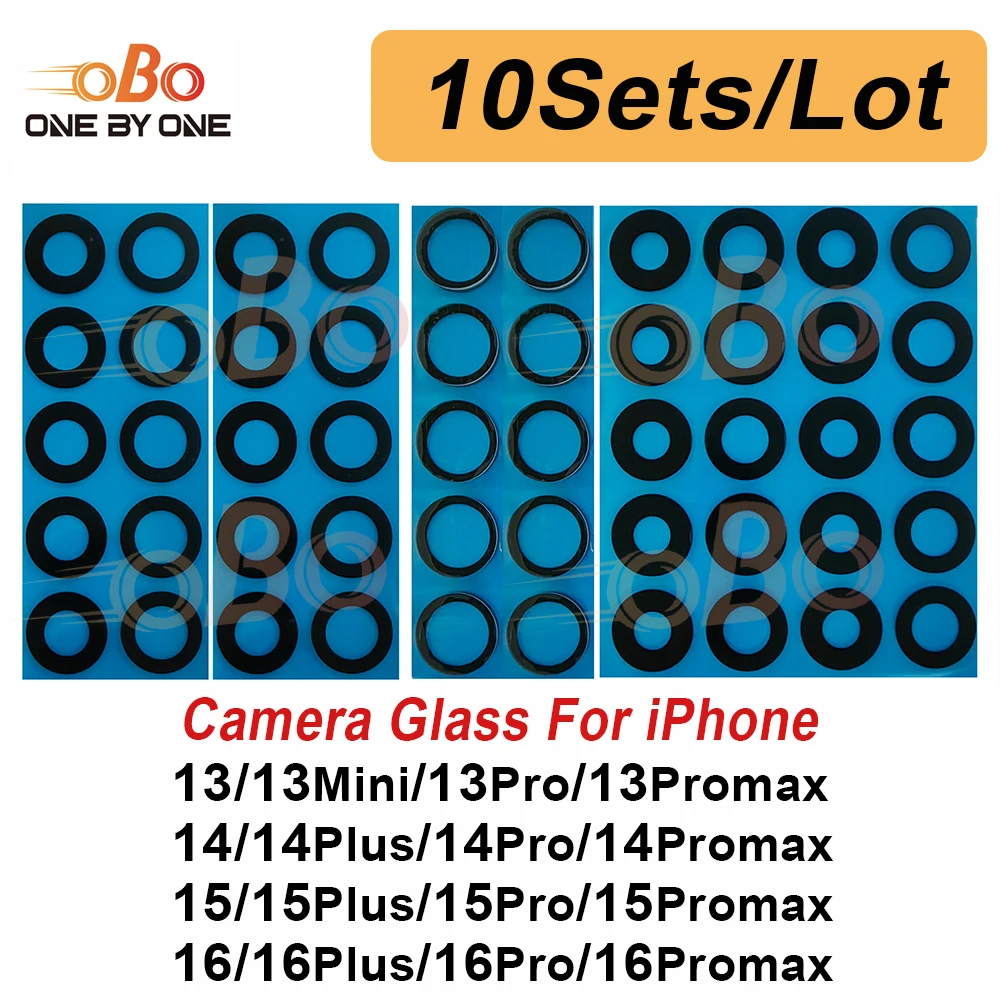 10Sets Back Rear Camera Lens Glass For iPhone 13 Mini 14 15 16 PLUS PRO MAX Camera Lens Glass with Adhesive Replacement