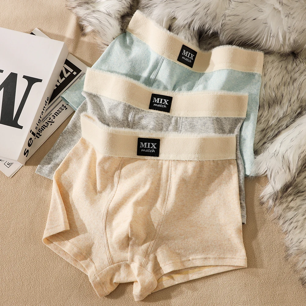 

3PCS/Pack Solid 100% Cotton Knit Delicate Men's Panties Hygroscopic Breathable Boxers High Elastic Super Soft Underwear for Man