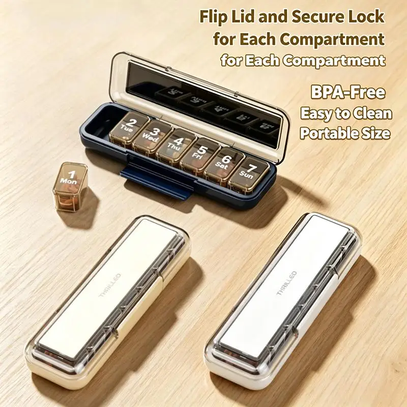 7-Day 7-Compartment Pill Box Tightly Sealed Convenient To Carry Provides Individual Compartments Daily Medication Organization