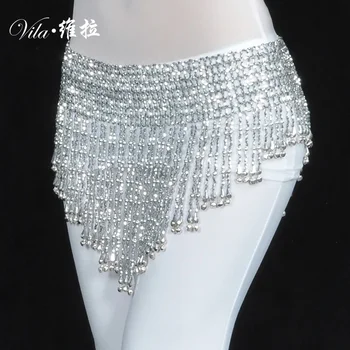 Cinturón de danza del vientre Oriental con cuentas doradas y plateadas, accesorios de baile indio con ondas para mujer, cadena de cintura elástica