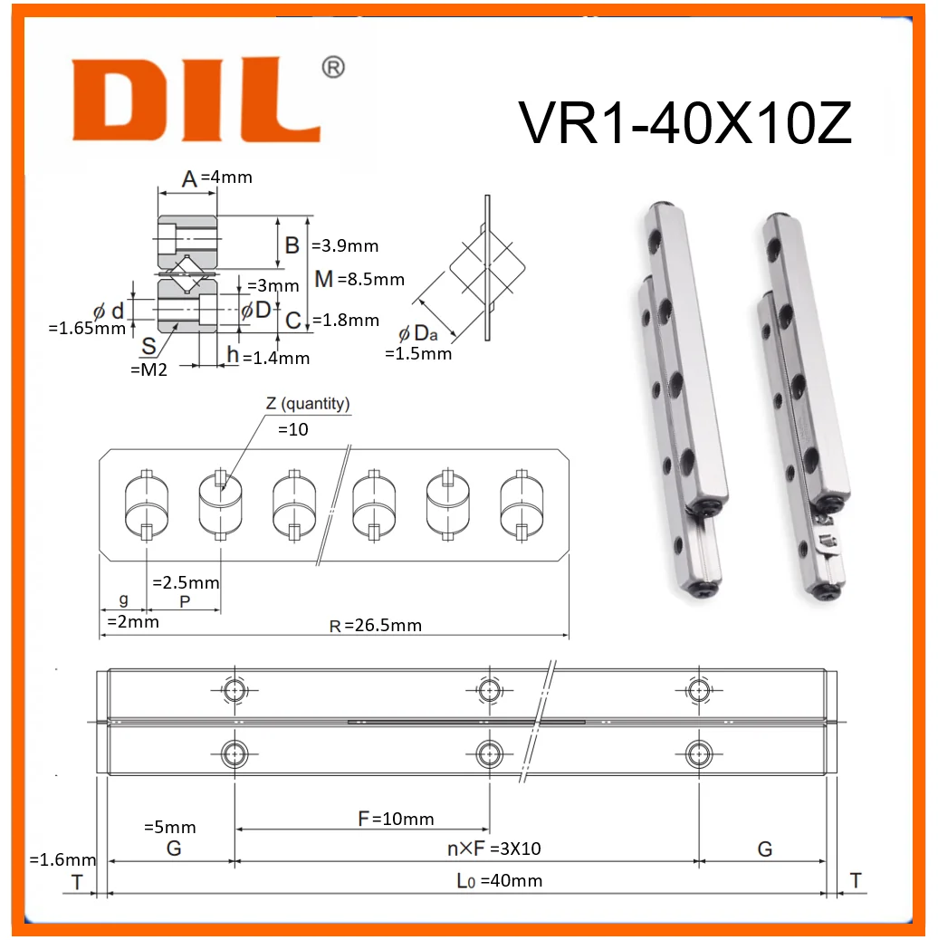 Original New DIL cross roller guide VR VR1 VR1 -40 VR1-40 VR1-40×10Z  VR1-40H×10Z VR1040 to replace THK or IKO CRW CRWG series