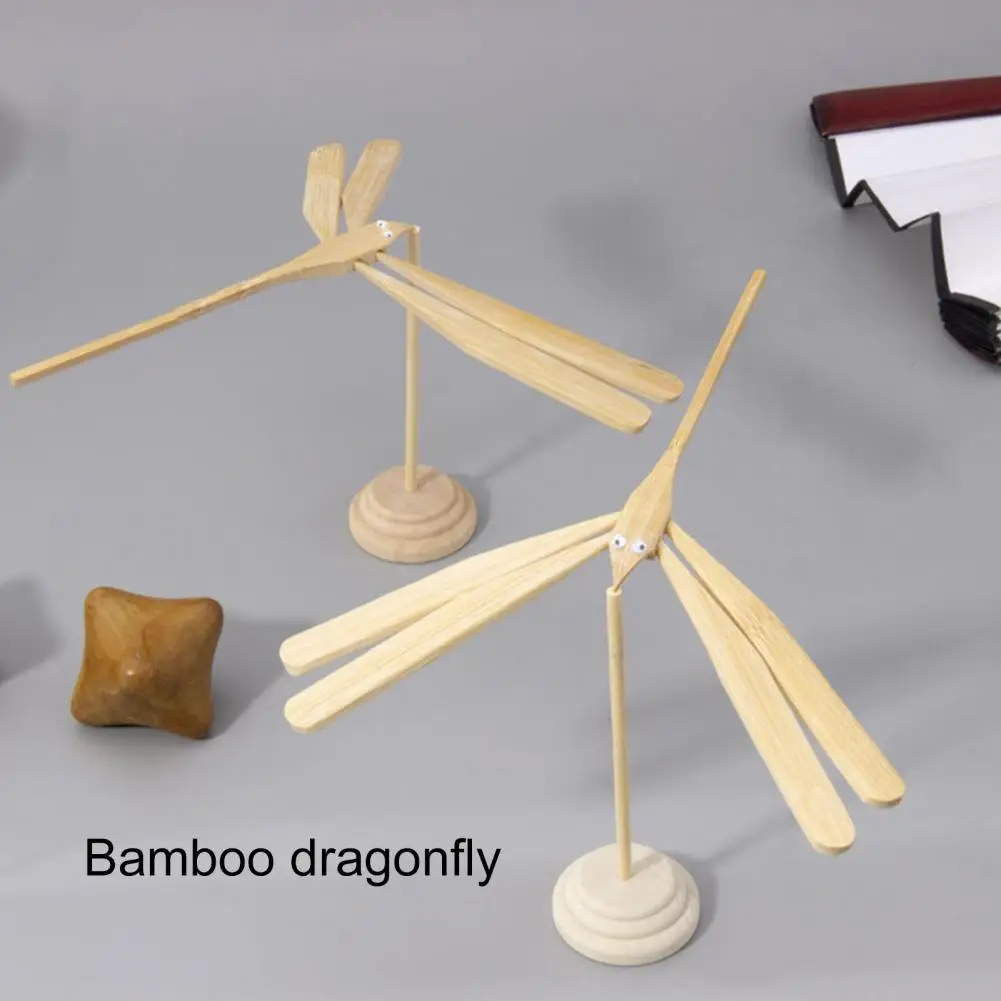 Wind Power Rotating Bamboo Dragonfly Model Balanced Rotating Bamboo Dragonfly Wooden Crafts Model Desktop Ornament Children Toy