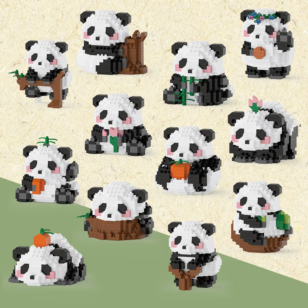 Panda 3d construtor micro tijolo pequenas partículas montadas bloco de construção diamante para crianças meninos 6 a 10 anos jogos presente da