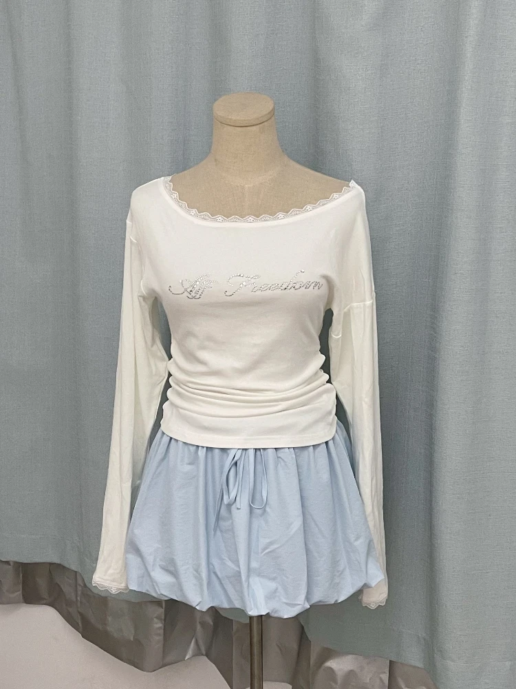 

Spring Y2K Woman 2 Piece Sets Long Sleeve Casual Blouse + Blue High Waist Chic Skirt Female Korean Fashion Elegant Outfits 2025