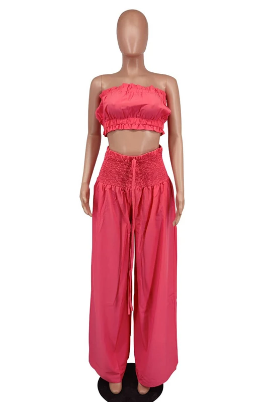 Modische 2-teilige Sets Damenkleidung Sommer Lässig Elegant Tube Top und Weite Hose Anzug Passendes Zweiteiler-Outfit – Detail 7