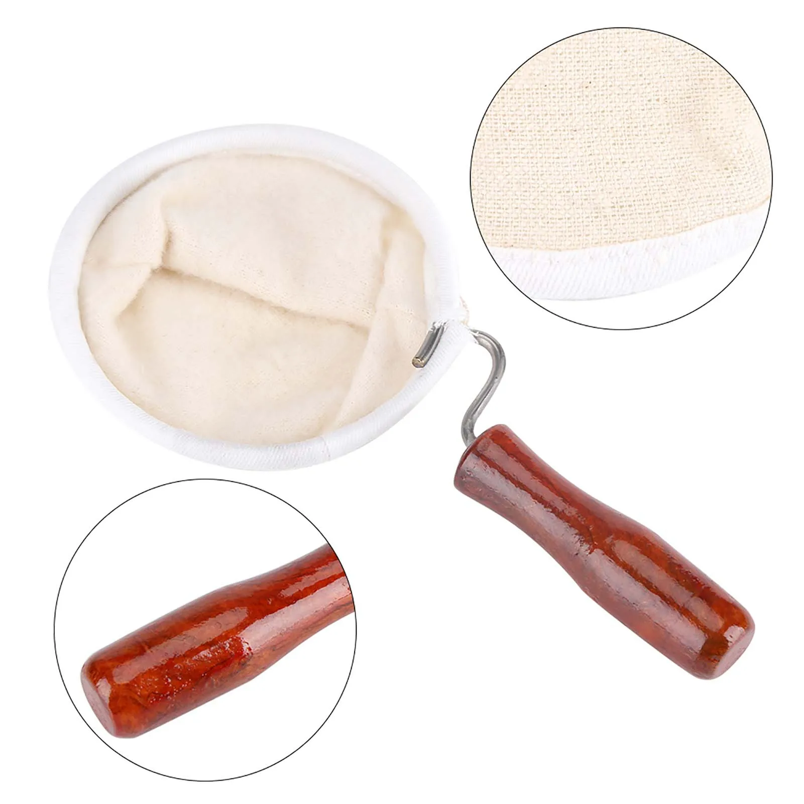 Reusable Flannel Cloth Handmade Coffee Filter Strainer with Wood Handle (Small)