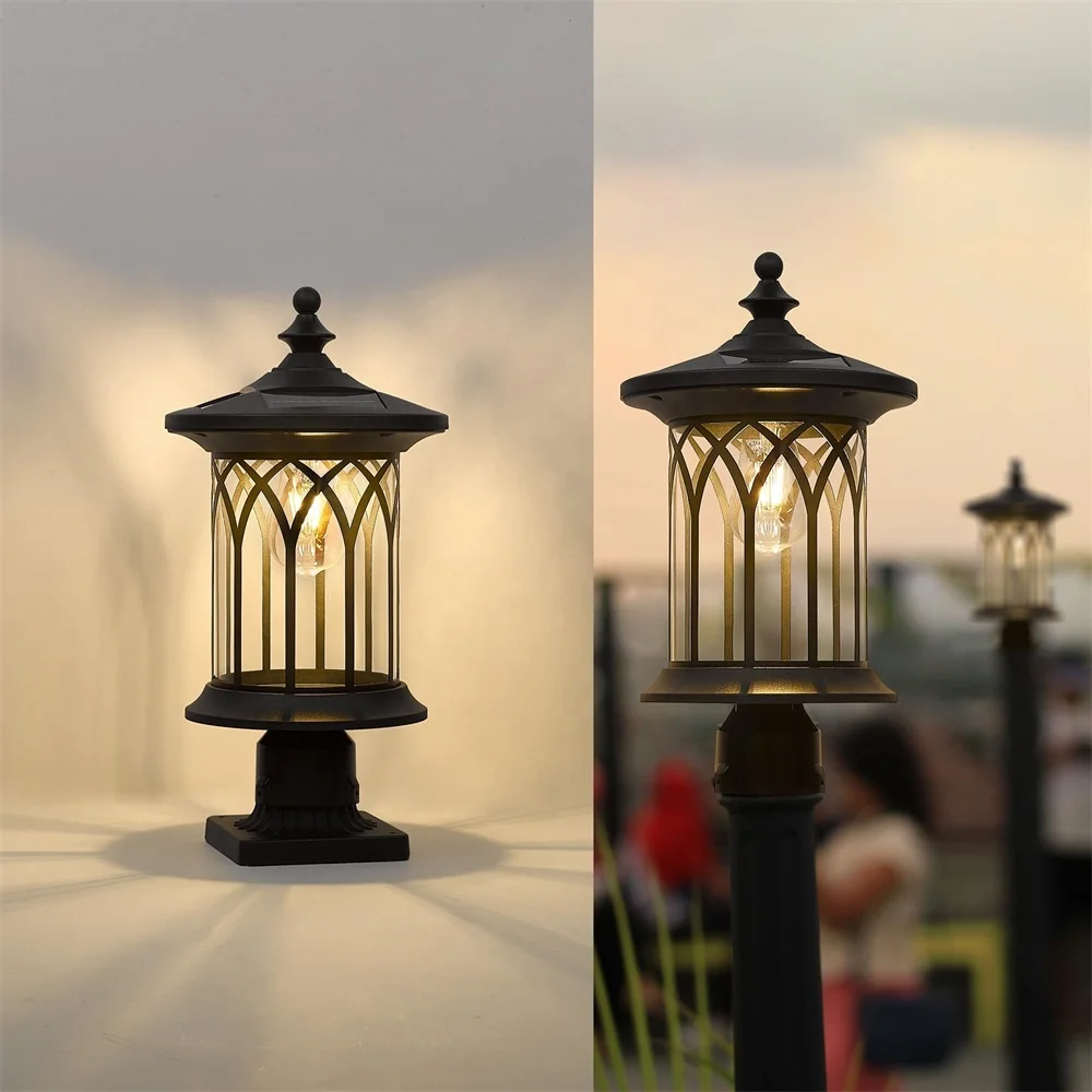 

Dusk to Dawn Solar Post Light E26 Base Pathway Lawn Outdoor Waterproof Solar Column Lamp Courtyard Dimmable Solar Street Light