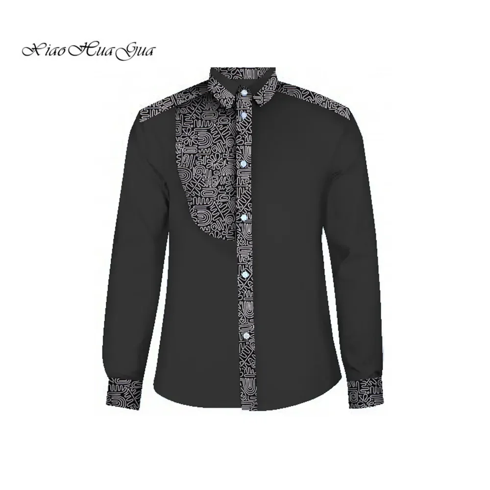 Fashion African Shirt Men Long Sleeve Cotton Shirt Men Casual African Print Patchwork Shirt Plus Size 6XL Clothing WYN268