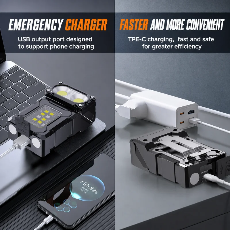 Linterna de bolsillo de 1200MAH, 7 modos de iluminación, IP45, resistente al agua, portátil, recargable, magnética, para acampar al aire libre, senderismo