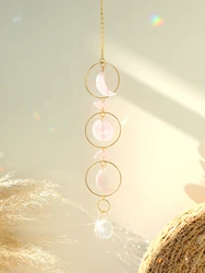Pink Moon Phase Crystal Suncatcher Hanging Prism Ball Garden Sun Catcher Stained Glass Rainbow Maker Light Catcher Outdoor Decor