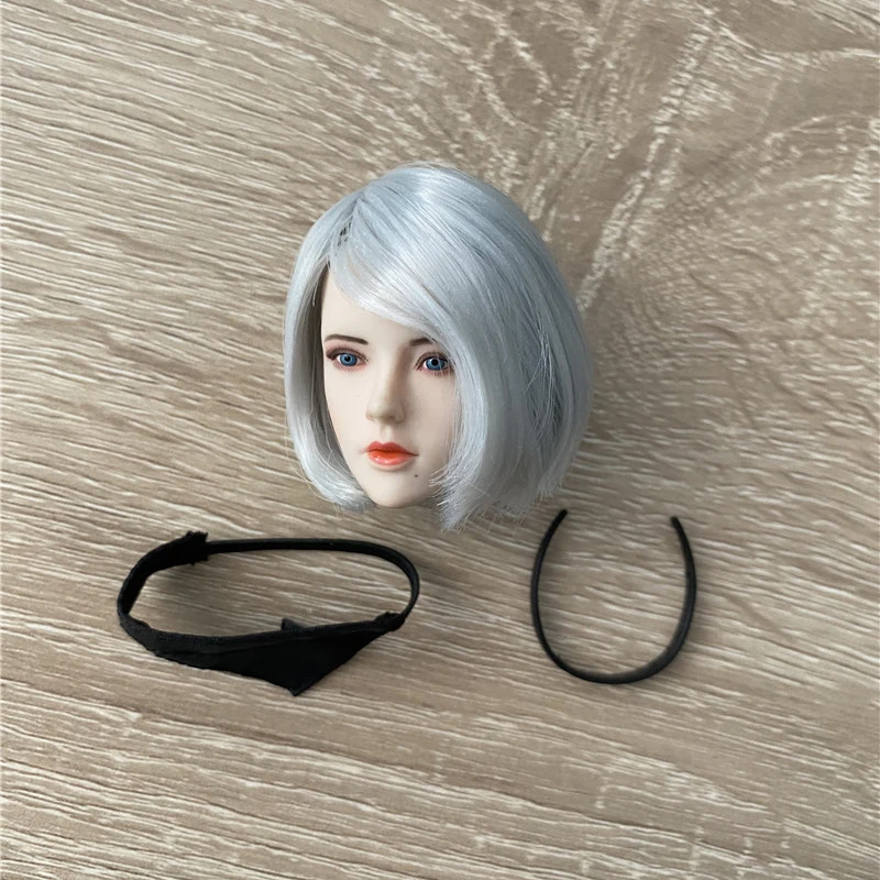 1/6 SET017 NieR 2B Gir Head Sculpt with Blindfold Hair Band Fit 12'' TBL Female Soldier Pale Action Figure Body Hobby Collection