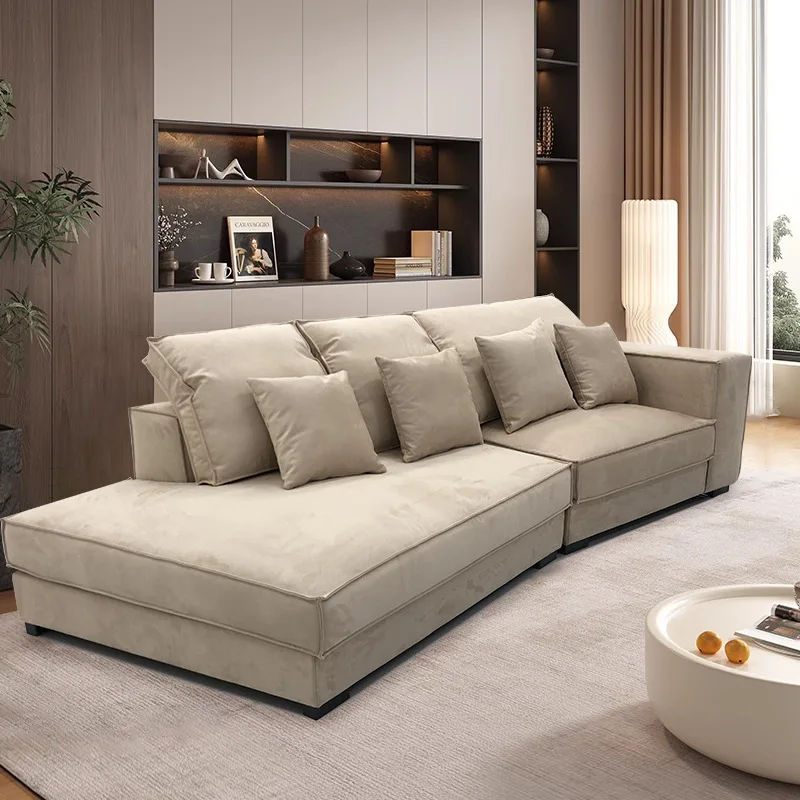 /Best-Selling Italian Minimalist Fabric Sofa Set Full Leather Matte Fabric Irregular Shape HighDensity Sponge Filled Wooden Legs