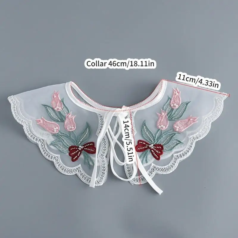 P88A الفتيات مطرزة الأزهار طوق كاذبة فستان الدانتيل الملابس طوق الزخرفية